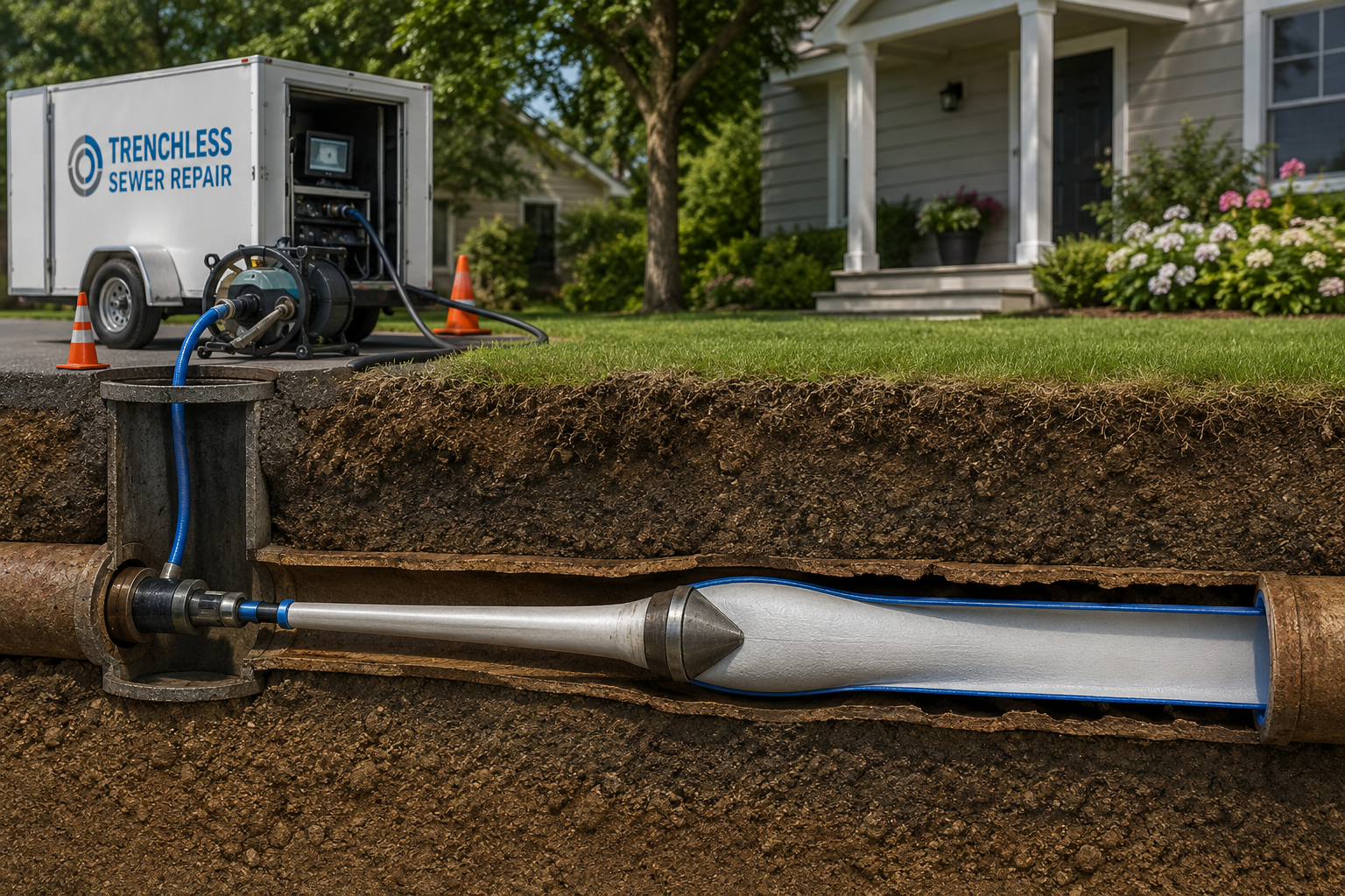 Pipe relining equipment used for trenchless sewer line repair in Portland